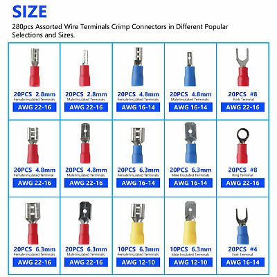 280PCS Assorted Crimp Spade Terminal Insulated Electrical Wire Connector Kit  Set